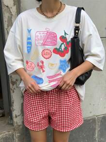 INAWLY Camiseta de manga corta con estampado de frutas y comida para mujer, camiseta casual de verano para señoras
