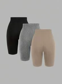 SHEIN SXY 3 条装女士紧身裤，舒适顺滑，适合瑜伽、健身、骑行和日常穿着 - 彩色 - 查看 2