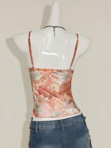 SHEIN ICON 女士花卉印花网眼吊带背心，适合度假穿着 - 彩色 - 查看 2