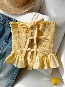 Comfortcana Top bandeau noué devant jaune canari, décontracté pour l'été et les vacances - Jaune citron - Voir 6