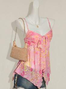 SHEIN ICON Summer Going Out Beach Boho Hawaii Pink Babydoll Flowy Floral Women Tank Tops & Camis Western Wear Women