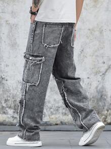 Manfinity LEGND Men's Year-Round Distressed Pocket Straight Leg Denim Jeans Hang Out Going Out Commute Work Street