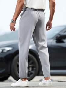 Manfinity Mode Pantalon casual plissé de couleur unie avec poches pour hommes