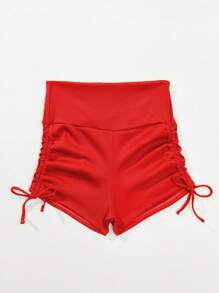 SHEIN Swim Women's Solid Color Side Drawstring Bikini Bottom For Summer Beach Vacation - Red - View 3