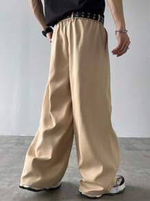 Claim Dot Men's Casual Loose Wide Leg Pants, Fashion For Summer - Khaki - View 2