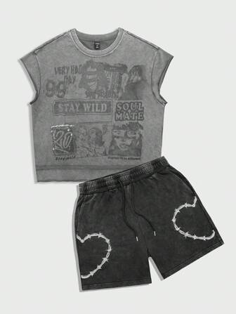 Street Life Men's Street Printed Crew Neck Sleeveless Tank Top And Shorts Set