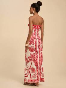 Travachic Summer Outing Holiday Date Dress, Multi-Color Printed Plunging Women's Dress For Vacation, Summer Beach Dress For Vacation, Back-To-School Outfit, Very Simple Outfit, Office Outfit, Old Money Outfit, Teacher Outfit, Date Outfit, St. John Dress Style, Graduation Season, Independence Day, Summer Outing For Wedding Season Sister Afternoon Tea Party Festival Dress,Dresses For Women Summer,Boho Clothes Women - Multicolor - View 2