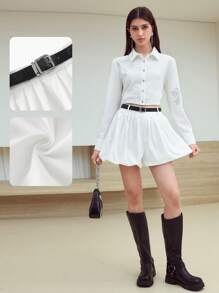 MOTF STUDIO 系腰带褶皱短裤 - 白色 - 查看 8