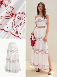 MOTF STUDIO SPLIT THIGH BOW PRINT SKIRT