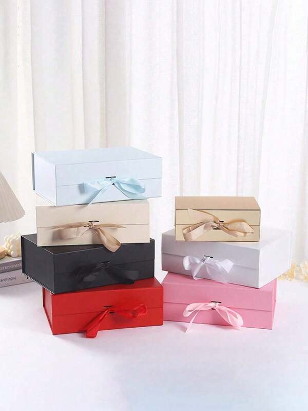 SHEIN 1 cutie cadou cu panglică și fundă, stil cutie pliabilă, cutie cadou cosmetică pentru cadouri de ziua de naștere și cadouri de sărbători, Ziua Îndrăgostiților, Ziua Mamei, absolvire