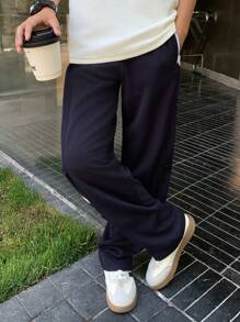 SHEIN 青少年男孩休闲运动裤套装，街头风格朋克摇滚运动休闲，适合春夏派对、音乐节 - 藏蓝色 - 查看 7