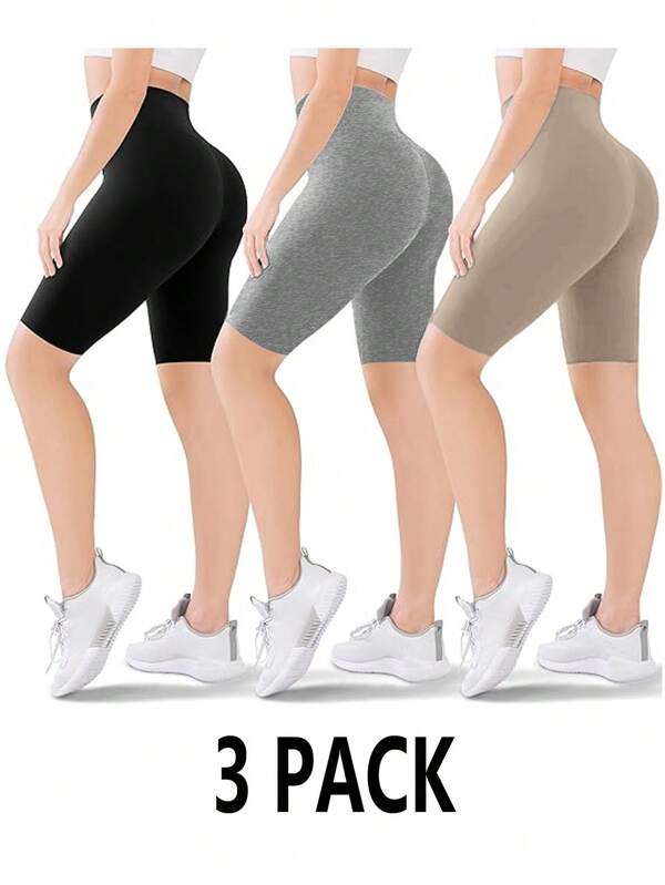 SHEIN SXY 3 paquets de leggings pour femmes, confortables et doux pour le yoga, le fitness, le cyclisme et le port quotidien