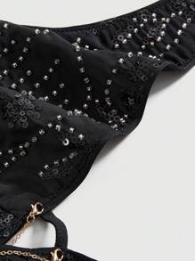 ROMWE 女士重工串珠刺绣露背垂领度假性感上衣