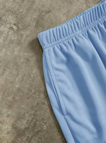 SHEIN Tween Boy Street Style Short Sleeve T-Shirt And Shorts Set - Baby Blue - View 6