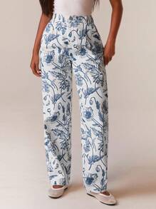 Athîral Women's Paisley Print Straight Leg Trouser - Blue - View 1