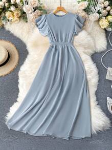 Rusticease Women Elegant Solid Color Dress For Summer - Blue - View 4