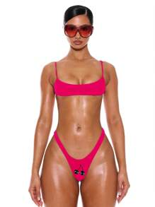 Musera Resort Super High Leg Graphic Print Cherry Thong Back Bikini Bottom Only Summer Spring Holiday Vacation Sexy Ibiza Beachwear - Hot Pink - View 6