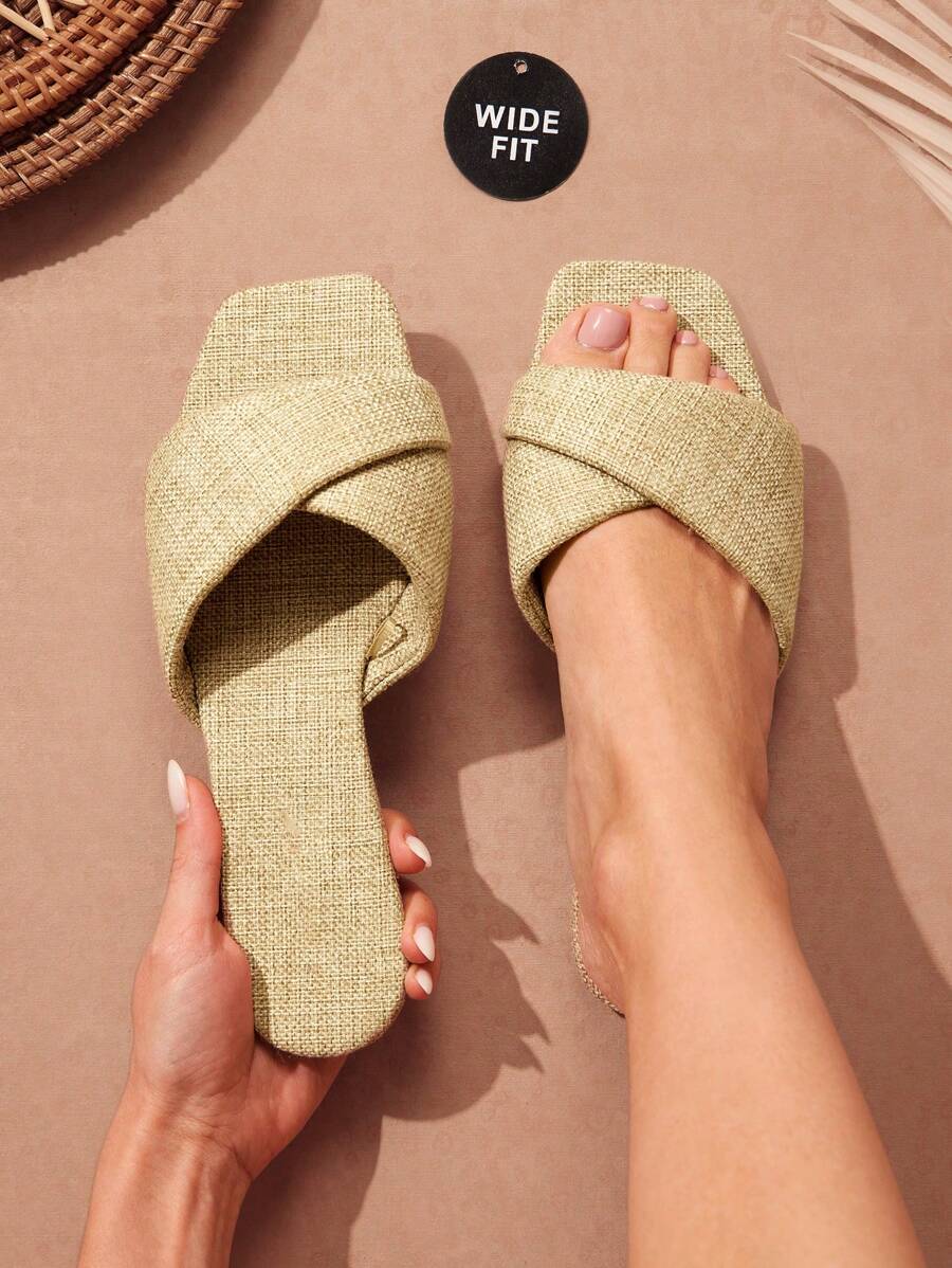 SHUZIA Women's Wide-Fit Criss Cross Slip On Minimalist Flat Sandals - Beige - View 1
