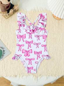 New Fashionable Girls Ruffled One Piece Swimsuit - Multicolor - View 4