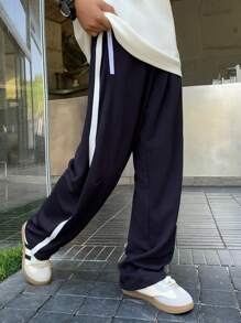 SHEIN 青少年男孩休闲运动裤套装，街头风格朋克摇滚运动休闲，适合春夏派对、音乐节 - 藏蓝色 - 查看 8