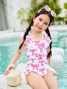 New Fashionable Girls Ruffled One Piece Swimsuit - Multicolor - View 6