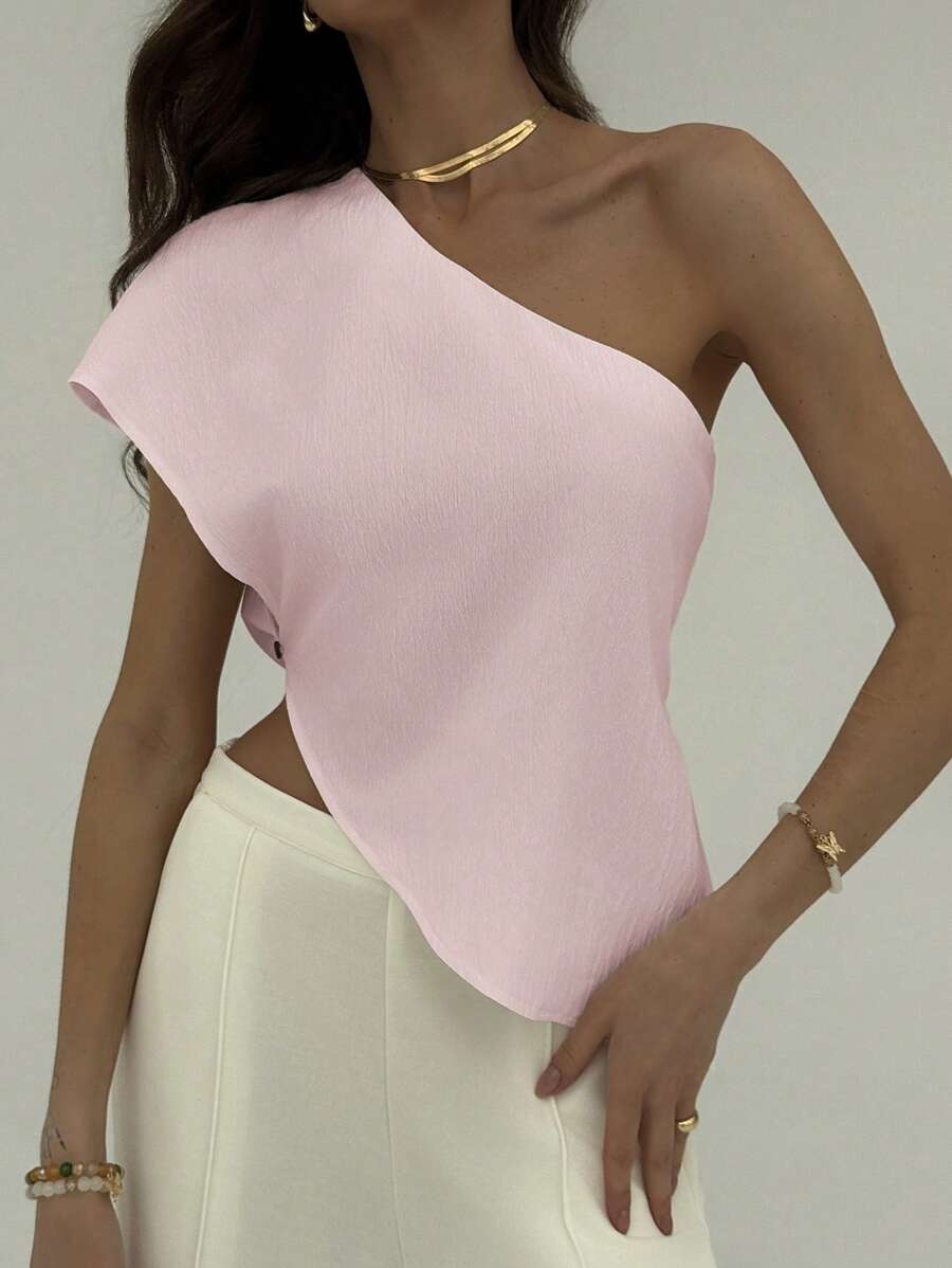 Aloruh 女式纯色时尚不对称领口衬衫上衣