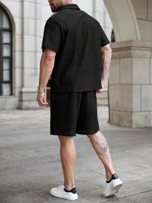 Manfinity Homme Plus-size heren effen kleur korte mouwen enkelrijs overhemd en shorts casual pak