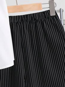 Ținută casual pentru băieți preadolescenti, 2 buc.: cămașă cu guler scurt și pantaloni scurți cu talie elastică, confortabilă, la modă, versatilă, moale, potrivită pentru primăvară, vară, purtare zilnică, joacă în aer liber, școală, stradă, petrecere și timp liber. - Alb-negru - Vizualizare 8