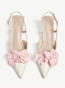 CUCCOO CHICEST New Summer Pointed Toe High Heels Shoes For Women, Elegant Romantic White And Light Pink Color Blocking Faux Leather Slip-On Pumps, Suitable For Afternoon Tea, Dating, Vacation Outfits - Beige - View 9