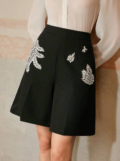 Anewsta شورت برمودا أنيق حديث للسيدات مزين بإكسسوار الراين، مناسب للربيع والصيف والمناسبات الخاصة كالتخرج