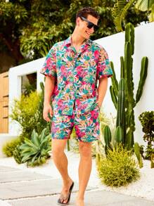 Surfspeed Men's Fashion Beach Set, Short Sleeve Shirt And Shorts, Suitable For Summer, Hawaiian