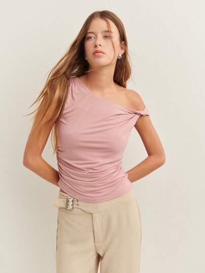 Nöista Asymmetrical Neck Fitted Top,Summer Work