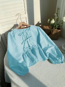 Comfortcana Top fruncido con tirantes de moño y rayas, color verde menta, para verano - verde menta - Ver 5