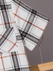 2pcs/Set Tween Boy Casual Plaid Short Sleeve Shirt And Cargo Shorts Set, Suitable For Commuting, School, Daily Casual, Sports, Spring/Summer - White - View 6