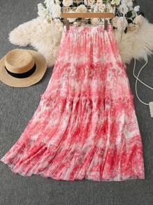 DreamSkyne Casual Elastic Waist Mesh Mid-Length A-Line Skirt - Multicolor - View 1