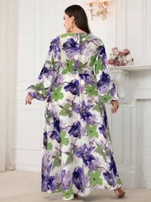 Modelyn 大码女式花卉印花灯笼袖优雅连衣裙，度假风格 - 彩色 - 查看 3