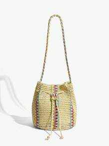 SHEIN SXY Bolso de hombro casual de mujer con cordón de ajuste - Beis - Ver 2
