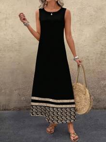 EMERY ROSE Abito midi ampio e casual ed elegante con motivo geometrico, adatto per l'estate