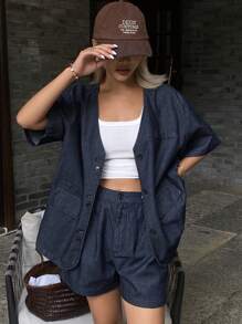 Livesso Women Denim Two Pieces Outfits - Blue - View 6