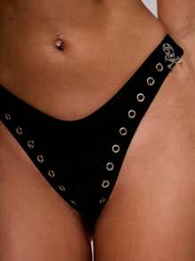 MUSERA Slip bikini a fascia con borchie per primavera, estate, vacanza, festival, rave, stile grunge, ragazza cool, punk stile y2k