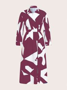 SHEIN Clasi 女士随机印花简约日常连衣裙长款女装 - 酒紅色 - 查看 1