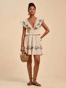 Travachic Women's Simple Print Deep V-Neck Mini Dress - Apricot - View 5