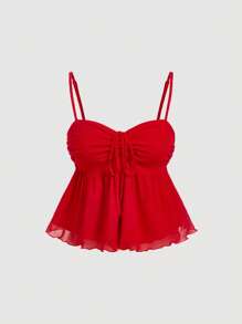 SHEIN MOD Women Red Camisole Top And Mini Skirt 2 Pieces Set - Red - View 8