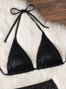 Swim SXY 女士性感露背吊带蛇纹比基尼泳装 - 黑色 - 查看 8