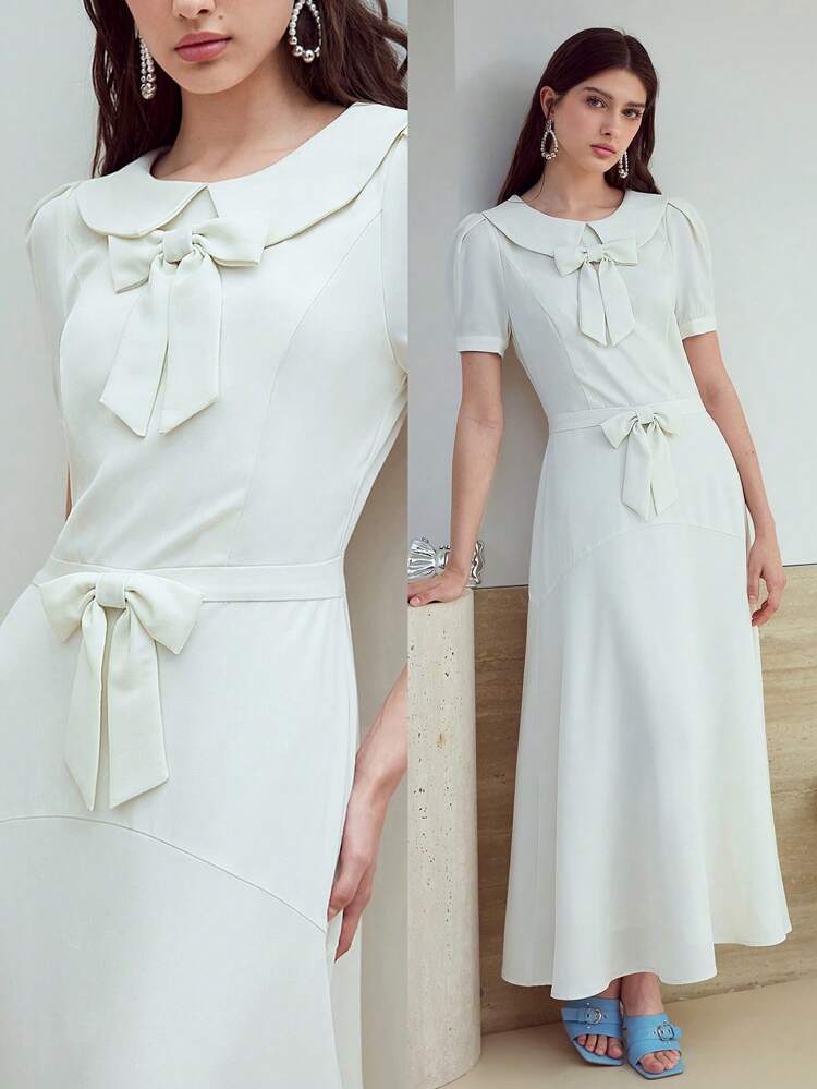 MOTF STUDIO Robe à manches bouffantes avec décoration en nœud