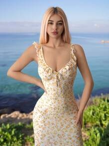 Sweetina 女士无袖碎花连衣裙 - 粉色 - 查看 6