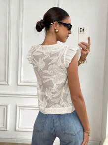 SHEIN Frenchy Blusa de moda con cuello redondo, abotonada, de manga corta y jacquard, para verano