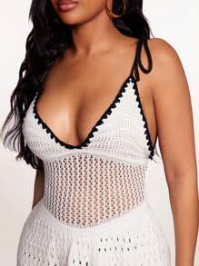 SHEIN SXY New Sexy Solid Colorblock Splice Double Layer Spaghetti Strap Bodycon Mini Dress For Women, Summer - Black and White - View 1