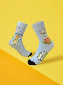 TOM & JERRY X SHEIN 1 Đôi tất cổ cao thời trang họa tiết mèo hoạt hình dễ thương cho nữ - Nhiều màu - Xem 4