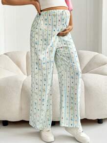 SHEIN Pantalones holgados de maternidad con estampado de dibujos animados, cintura ajustable - Multicolor - Ver 5